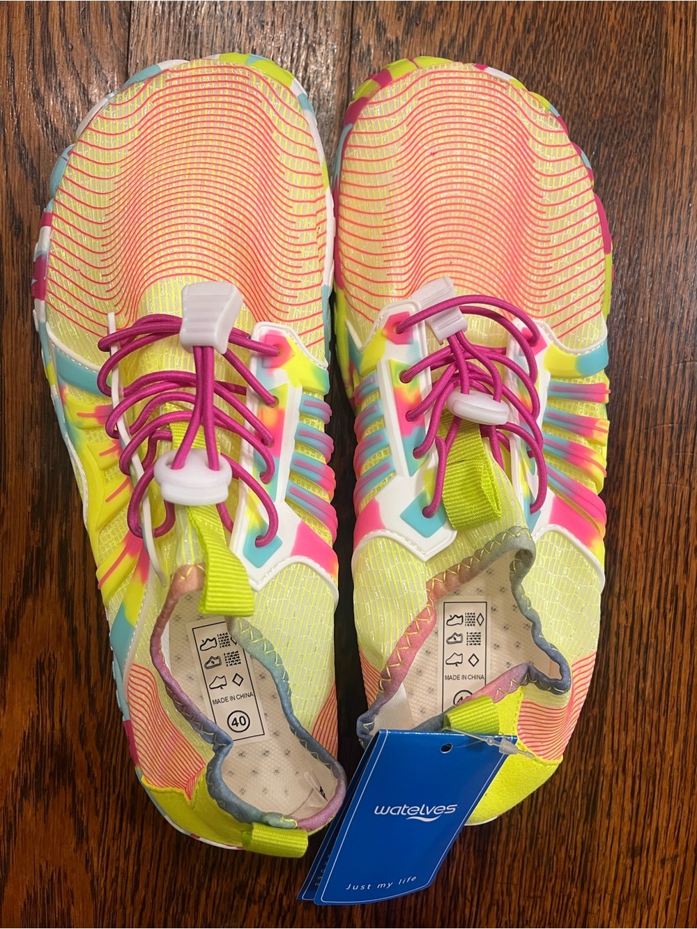 Neon Multi-Color Water Shoes in Pink, Yellow, Teal, women’s size 9 / size 40 NWT